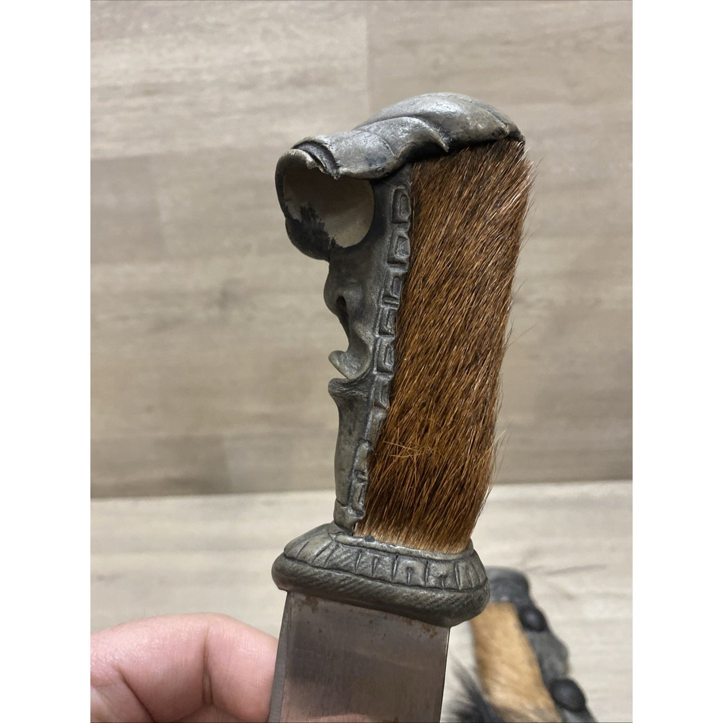 TRAMONTINA KNIFE W/ SHEATH BRASIL TRIBAL HUNTING HORN HAND-MADE CARVED 17”