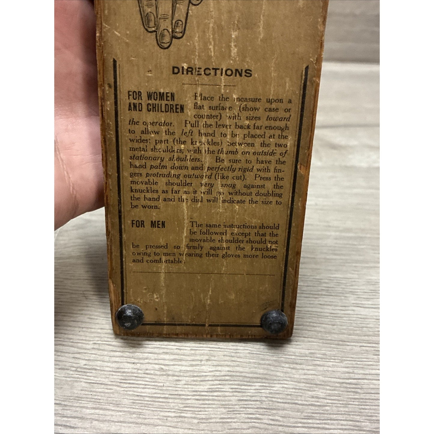 Primitive Retail Store Hand Measuring Glove? Device W/ Instructions On Back