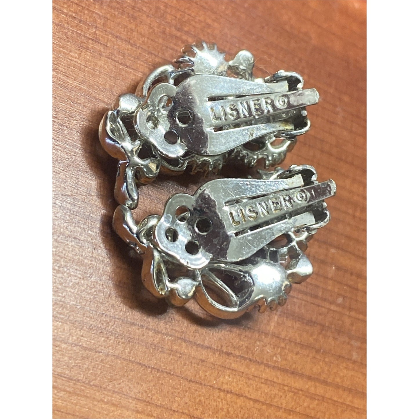 Vintage Lisner Silver and Ruby Flower Earrings
