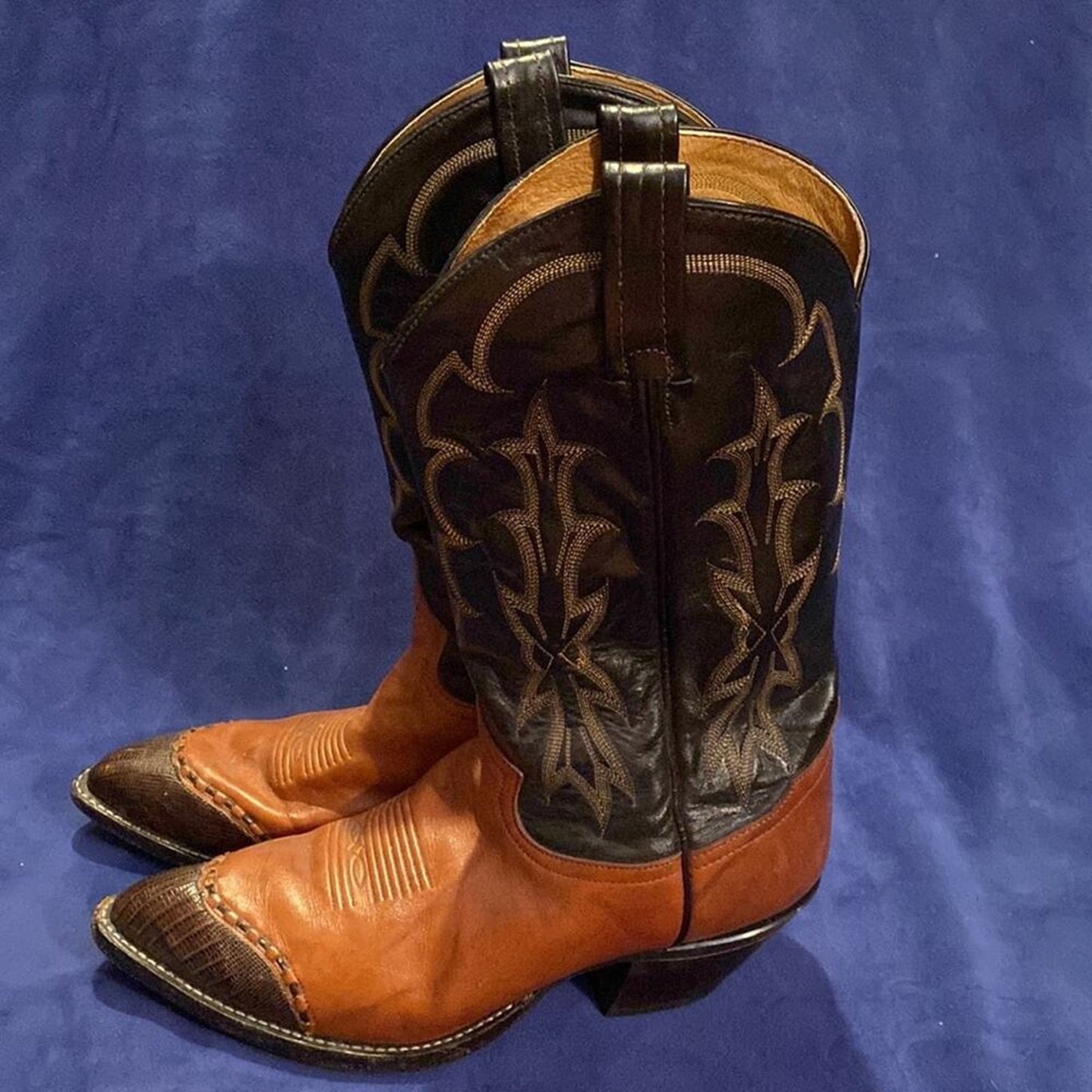 Vintage Tony Lama Caramel & Brown Two Tone Leather Cowboy Boots Style #6051
