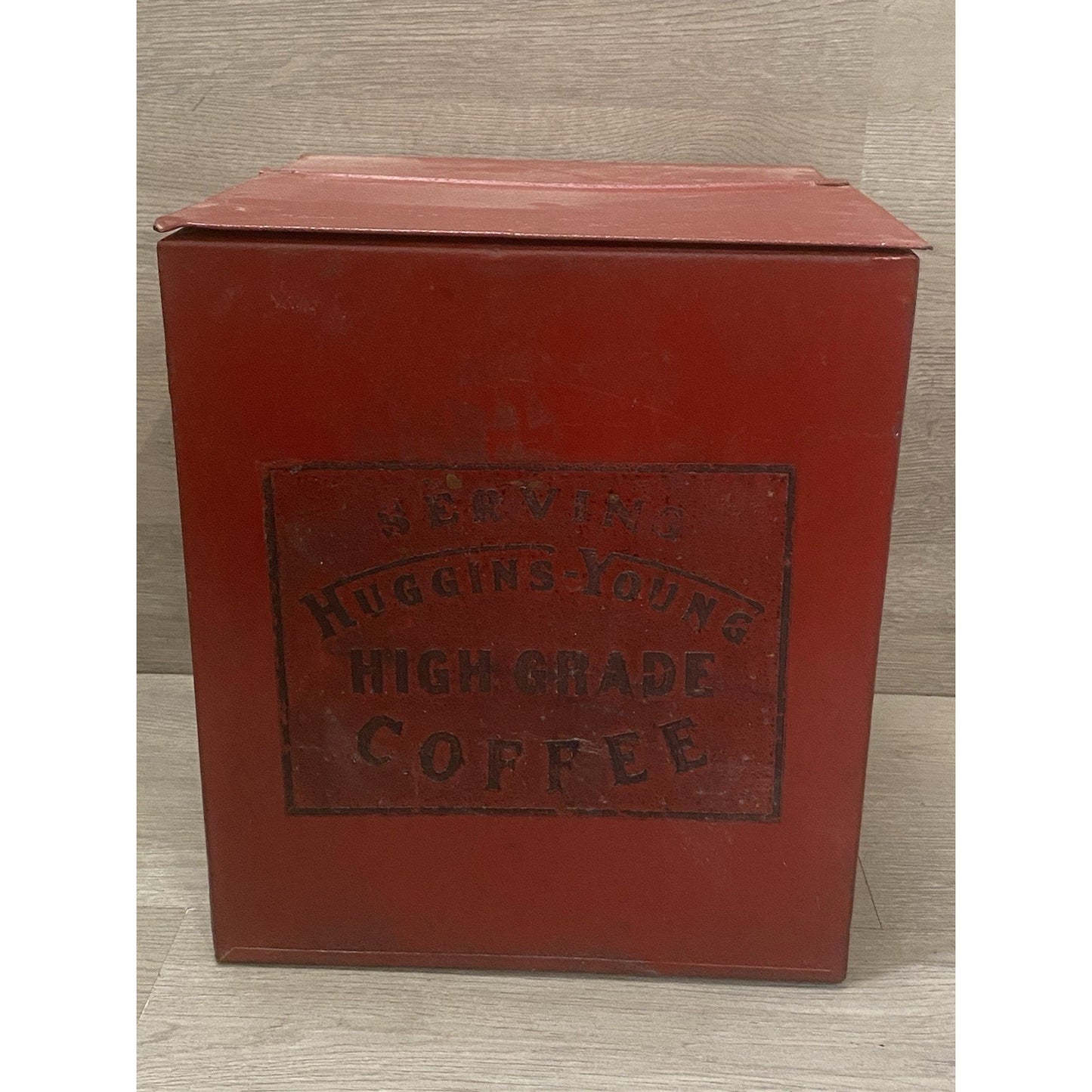 Huggins Young High Grade Coffee Tub Style Tin Red Great Graphics