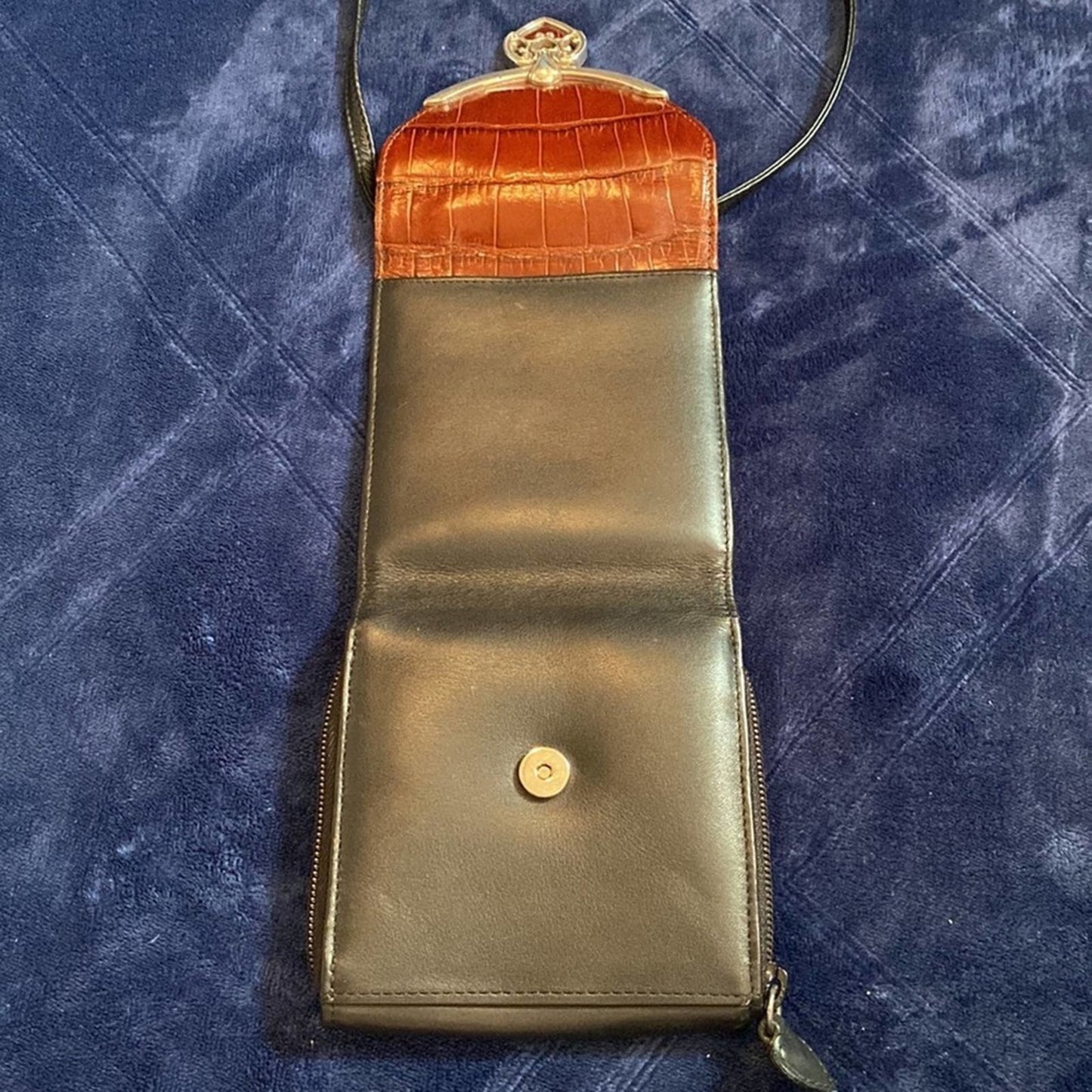 Vintage Black & Red Leather Folding Wallet Purse with Silver Heart Embellishment