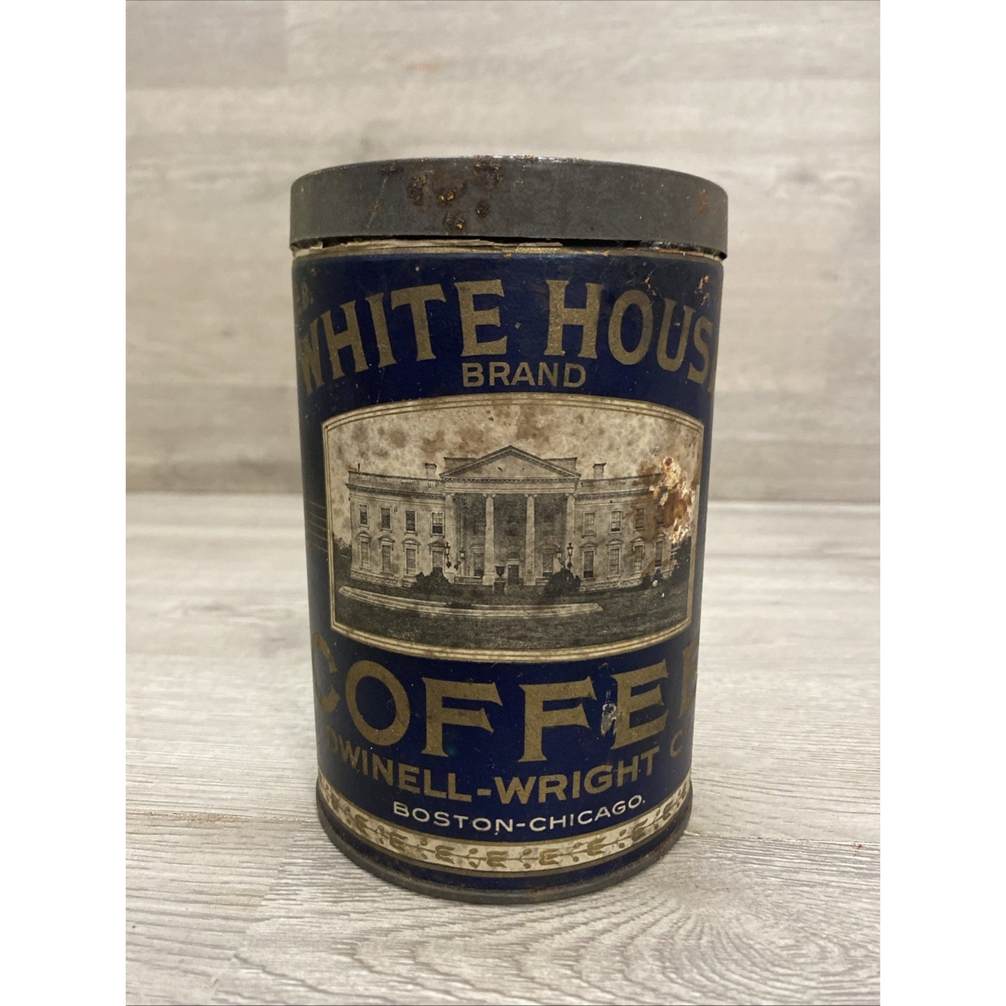 VINTAGE WHITE HOUSE BRAND COFFEE EMPTY 1LB TIN CAN DWINELL WRIGHT CO