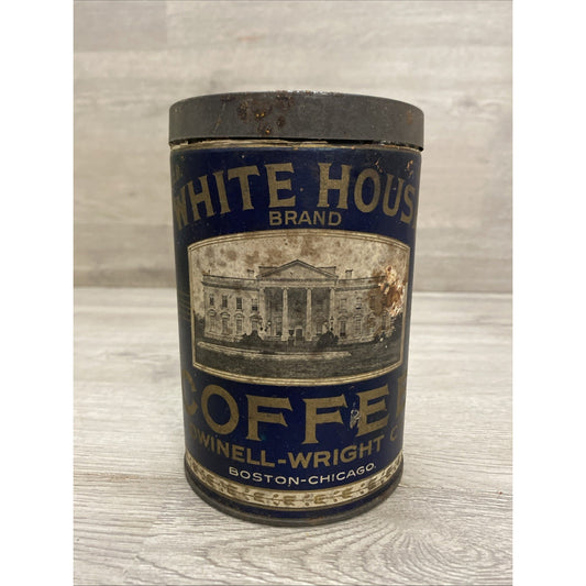VINTAGE WHITE HOUSE BRAND COFFEE EMPTY 1LB TIN CAN DWINELL WRIGHT CO