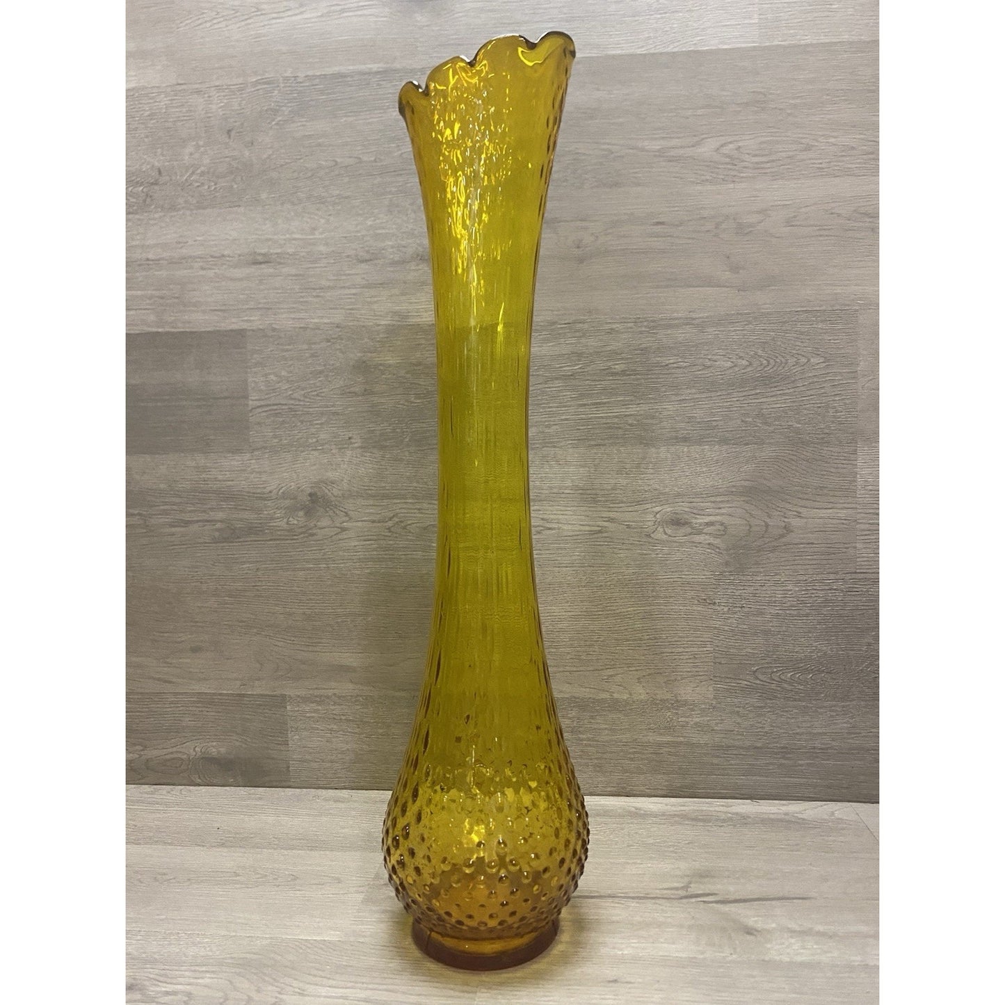 HTF Fenton? Unmarked Colonial Amber Stretch Vase Unique Style Hobnail Base 20.5”