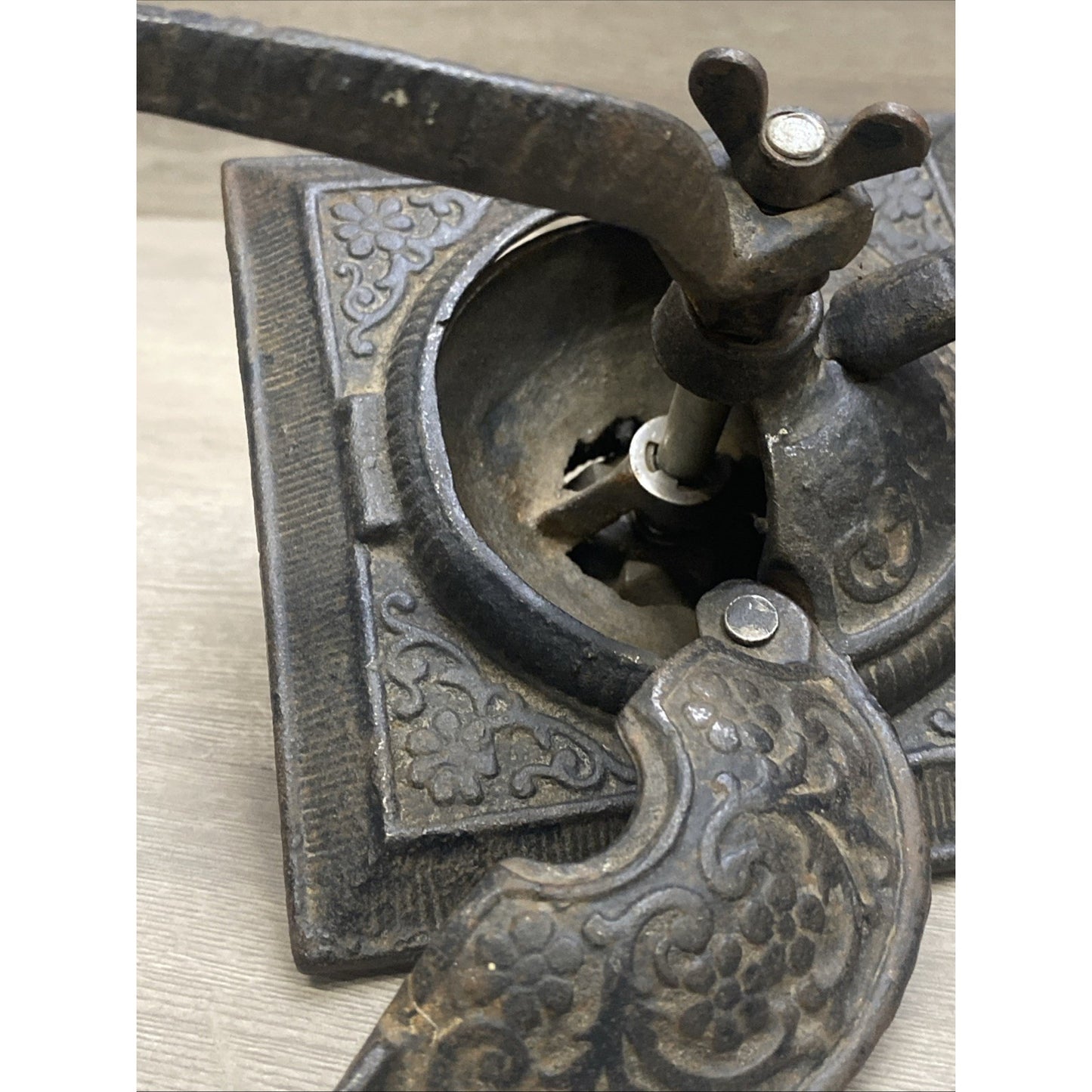 Antique Primitive Coffee Cast Iron Grinder Top and Handle Only