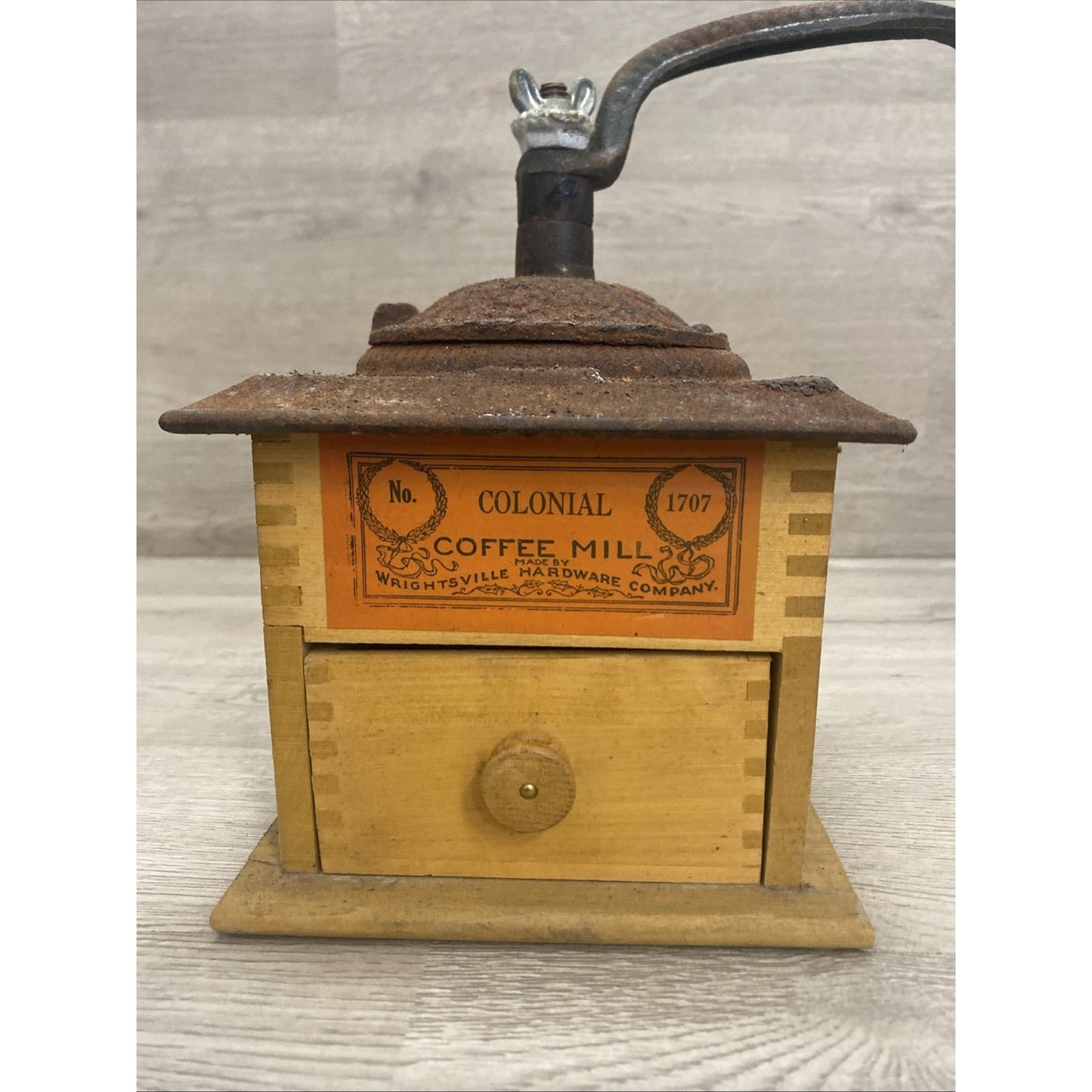 VINTAGE COLONIAL NO 1707 COFFEE MILL GRINDER WRIGHTSVILLE HARDWARE COMPANY