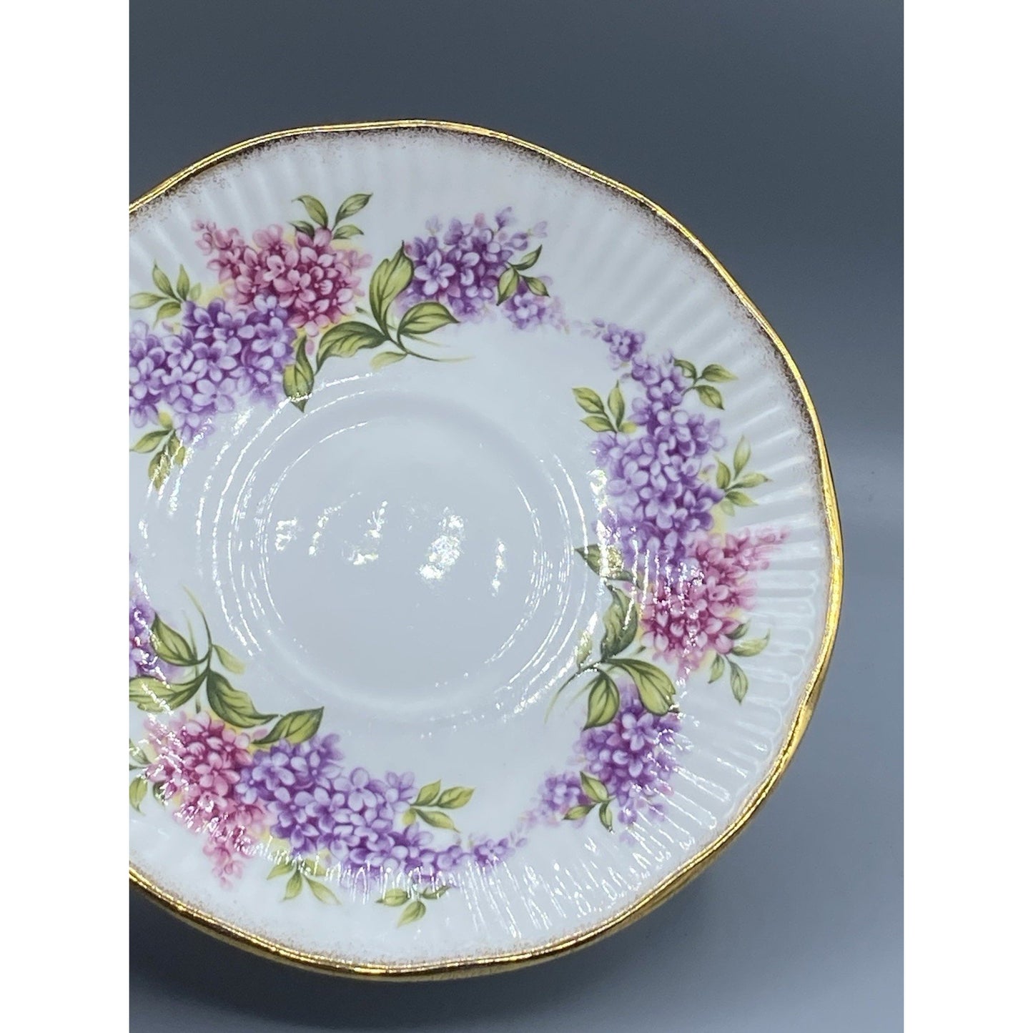 Elizabethan Floral Purple Pink Floral W/ Gold Rim Teacup Saucer Set