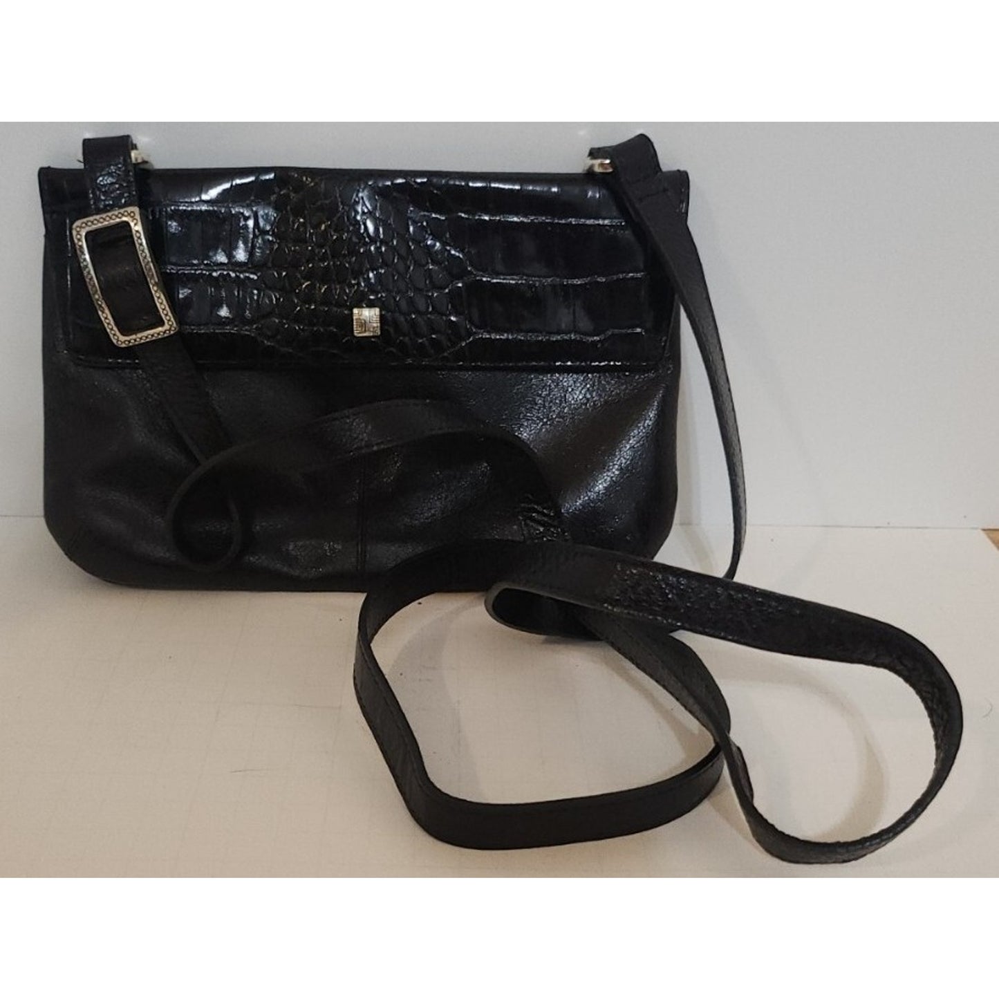 Brighton Purse Studded Zipper Pull Black Leather Mini Crossbody Adjustable