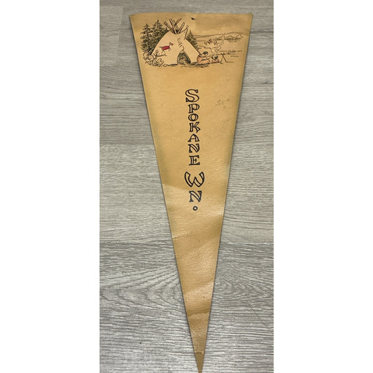 Pre-1963 Spokane WN “WA” Pennant W/ Native American Imagery 15.5”