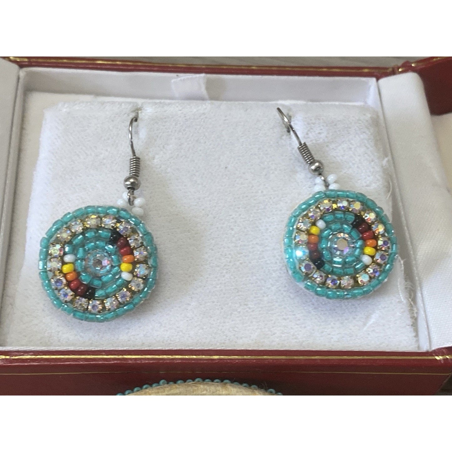 Native American Micro Beaded Cuff Bracelet & Earrings Pair