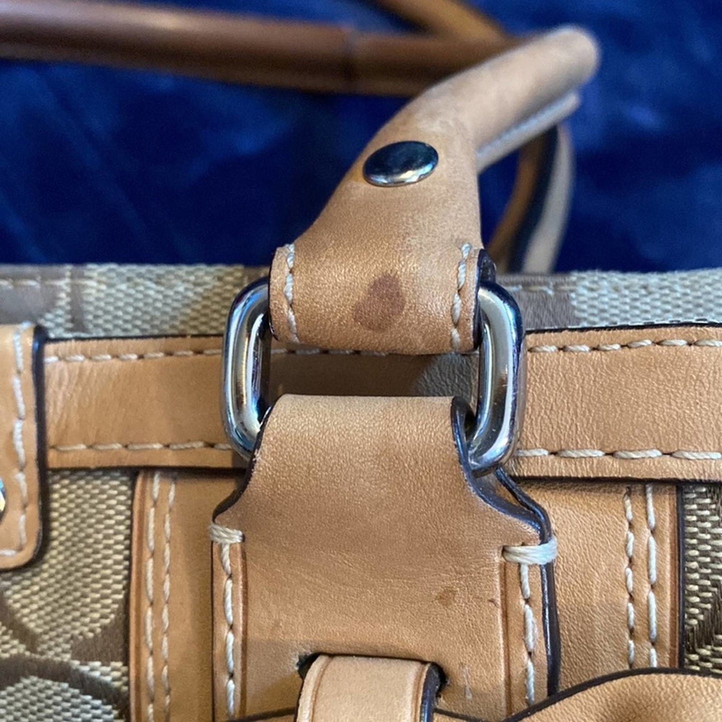 Coach Large Tan Hampton Signature Carryall Tote Purse with Braid Accents #F13068