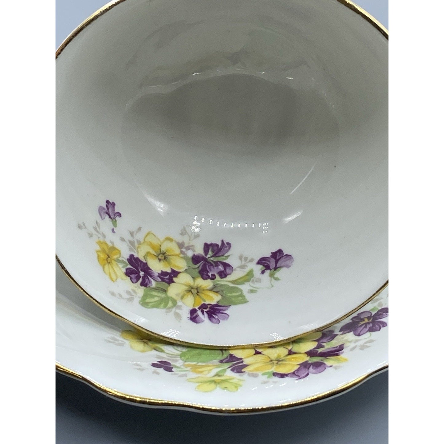 Vintage Clarence Floral Pansies Bone China Teacup & Saucer w/ Flowers England