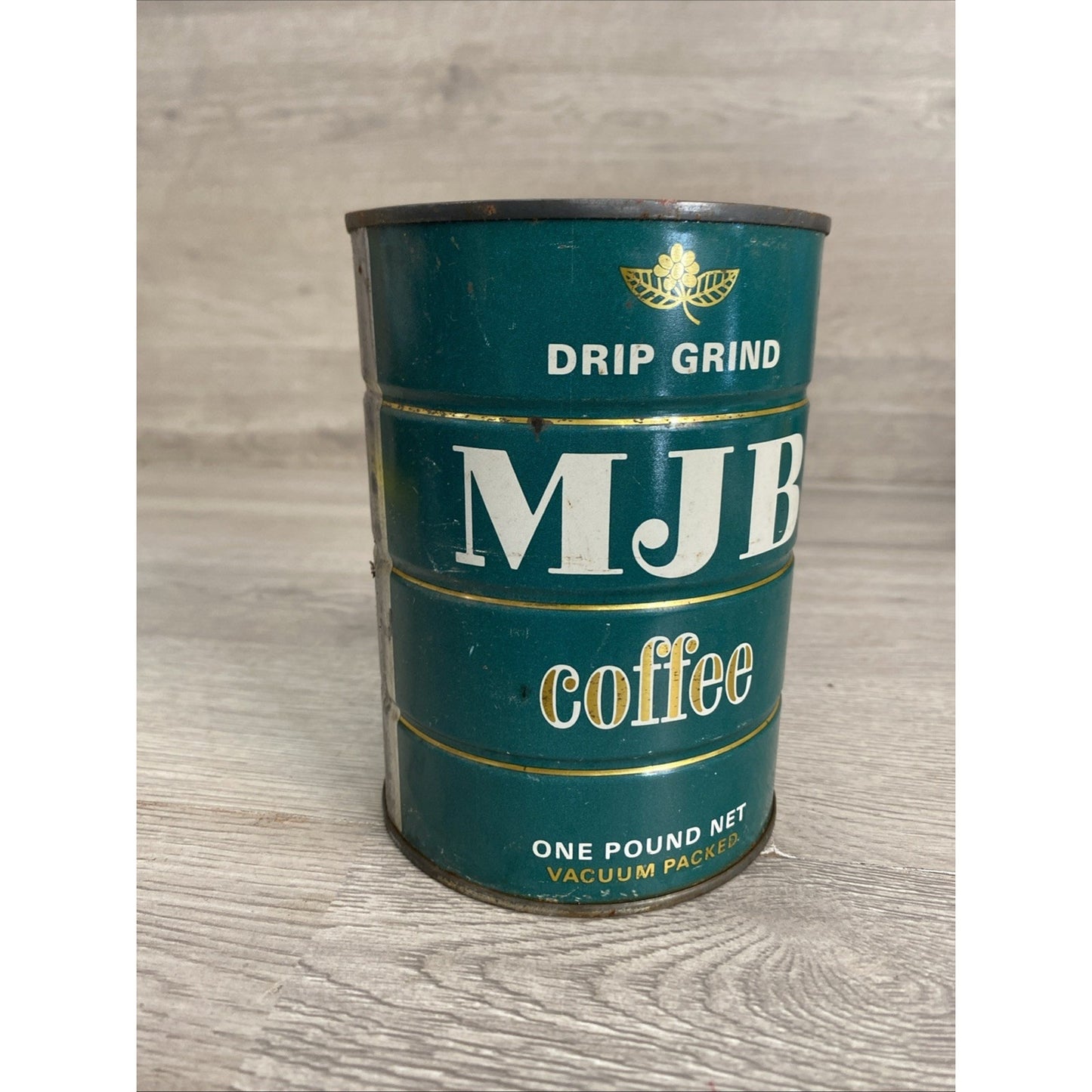 Vtg MJB Coffee Drip Grind - EMPTY - Tin Metal Can Cylinder Advertising Logo 5.5"