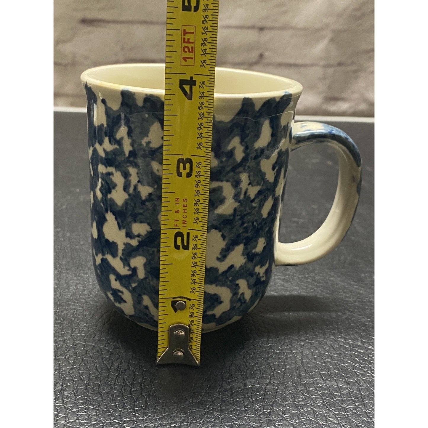 Blue Sponge Coffee Cup Mug Set of 2 Folk Craft Hearts By Tienshan Stoneware