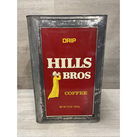 Vintage Coffee Tin HILLS BROS 20 Pounds Large With Lid 14" x 9" x 9"