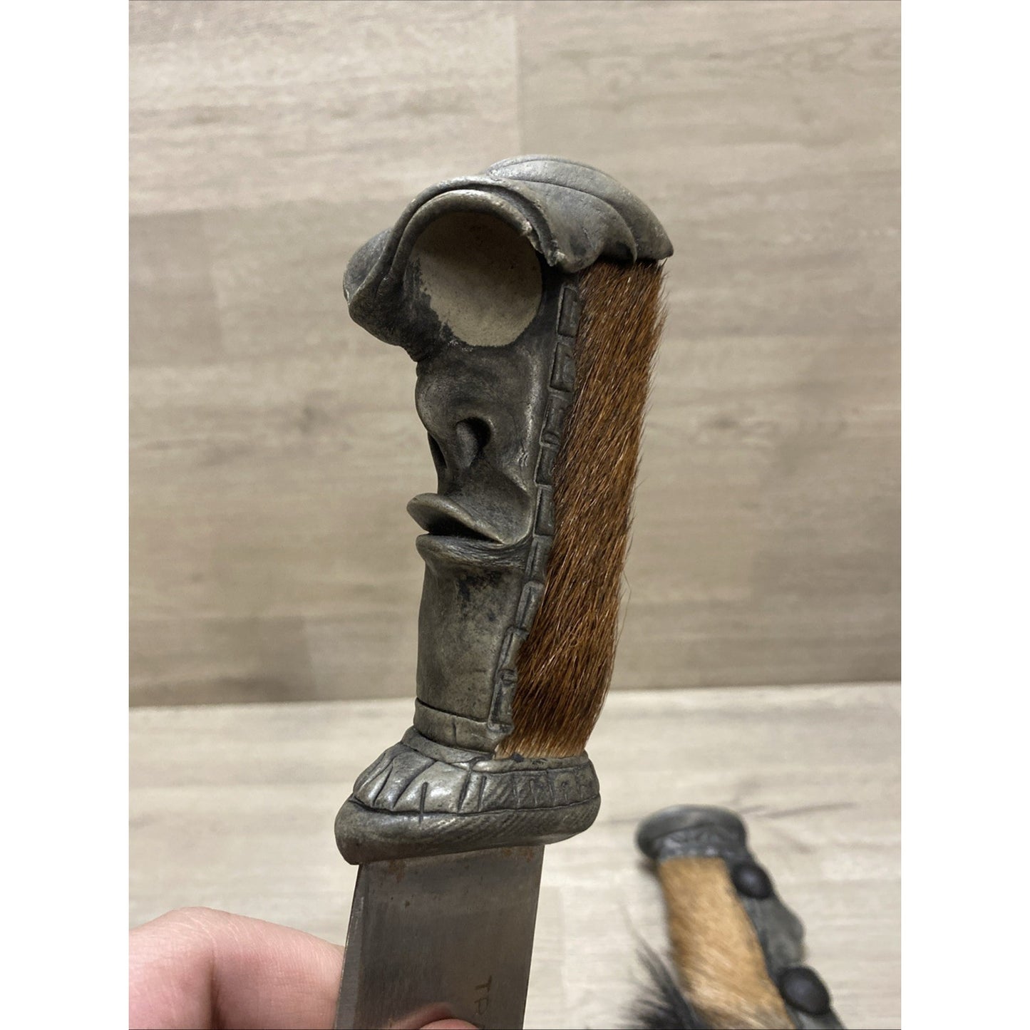 TRAMONTINA KNIFE W/ SHEATH BRASIL TRIBAL HUNTING HORN HAND-MADE CARVED 17”