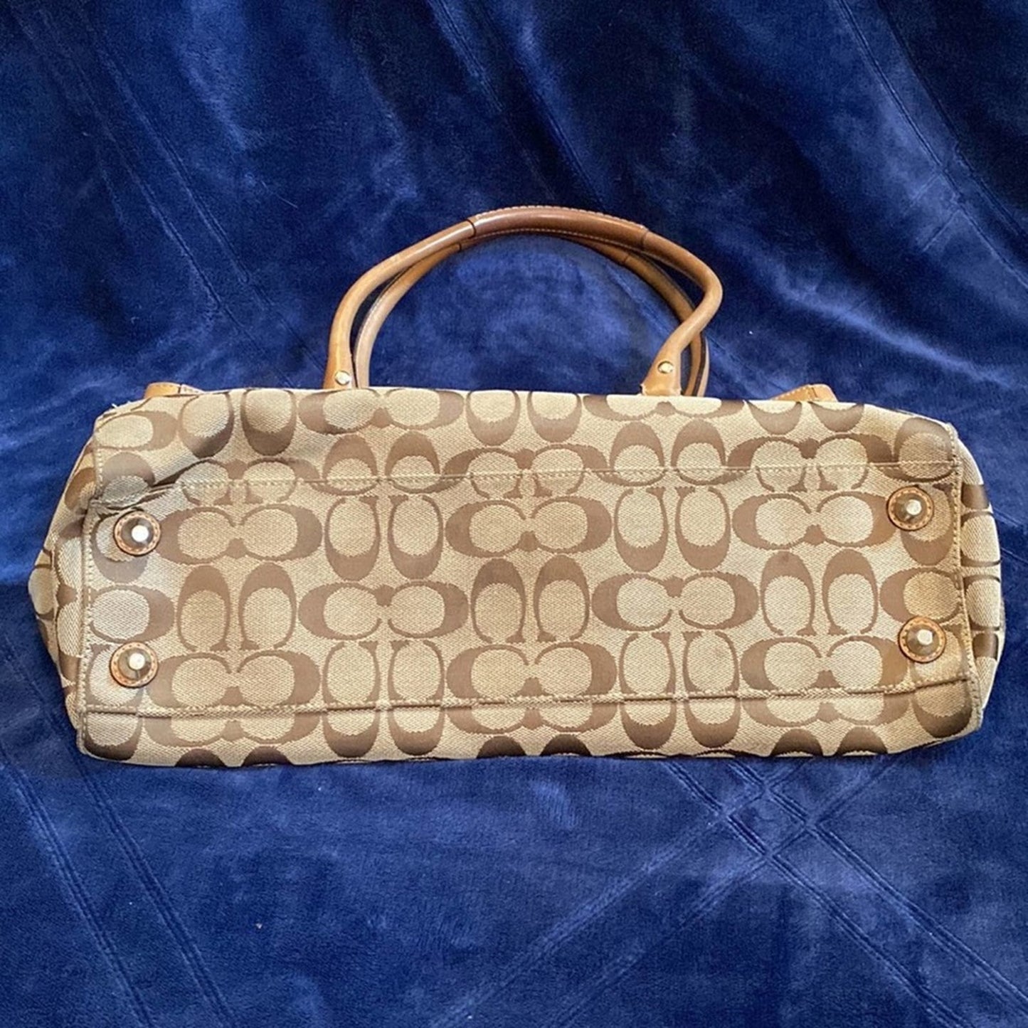Coach Large Tan Hampton Signature Carryall Tote Purse with Braid Accents #F13068