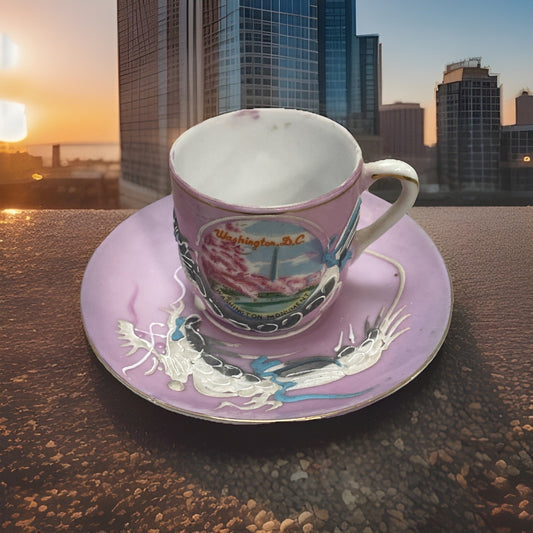 Vintage Dragon Ware Moriage Teacup Tea Cup & Saucer Souvenir WASHINGTON DC