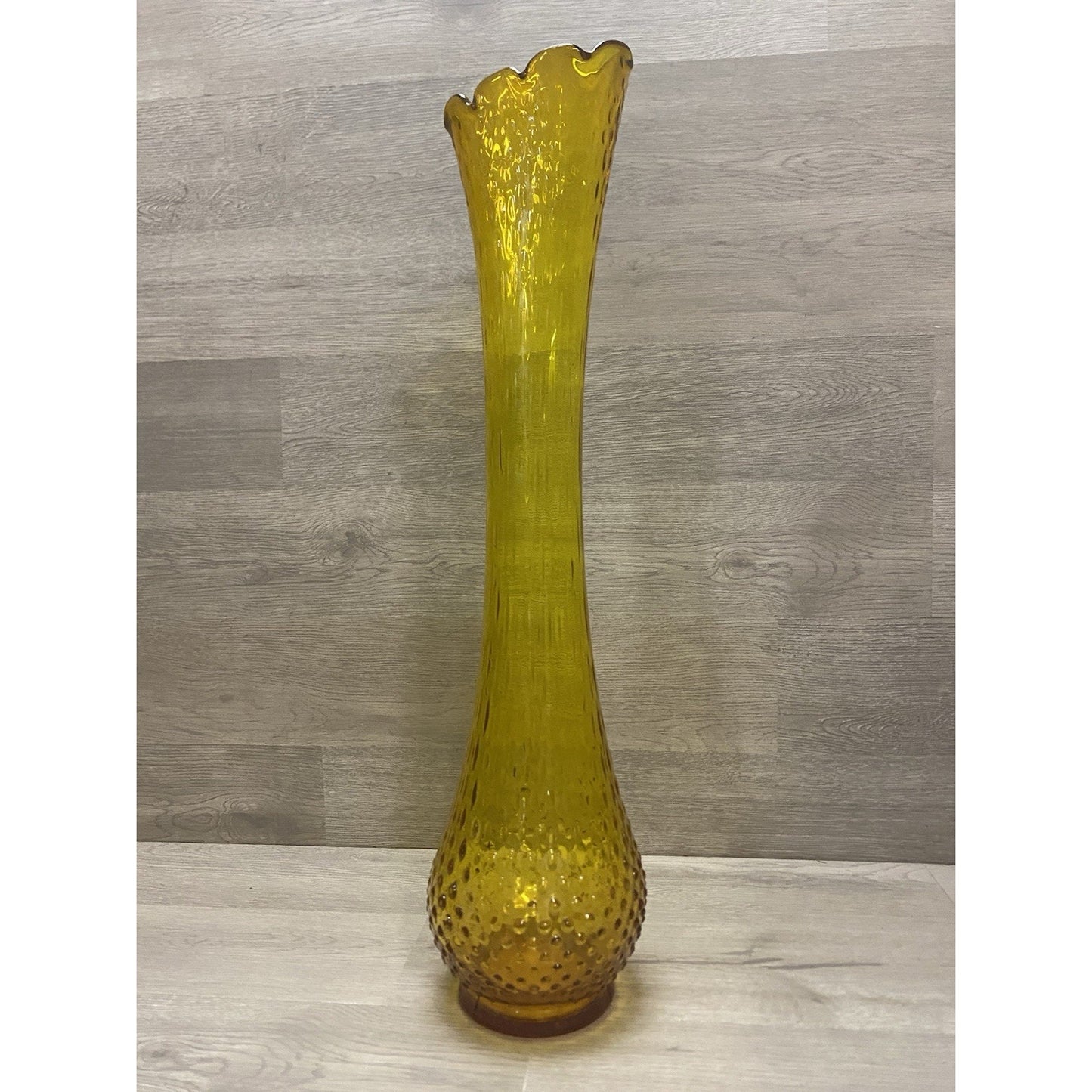 HTF Fenton? Unmarked Colonial Amber Stretch Vase Unique Style Hobnail Base 20.5”