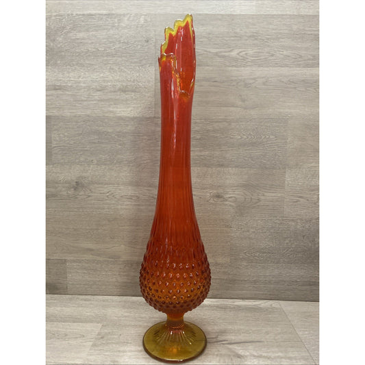 Vintage Fenton Art Glass 21" Amberina Hobnail Stretch Swung Pedestal Vase