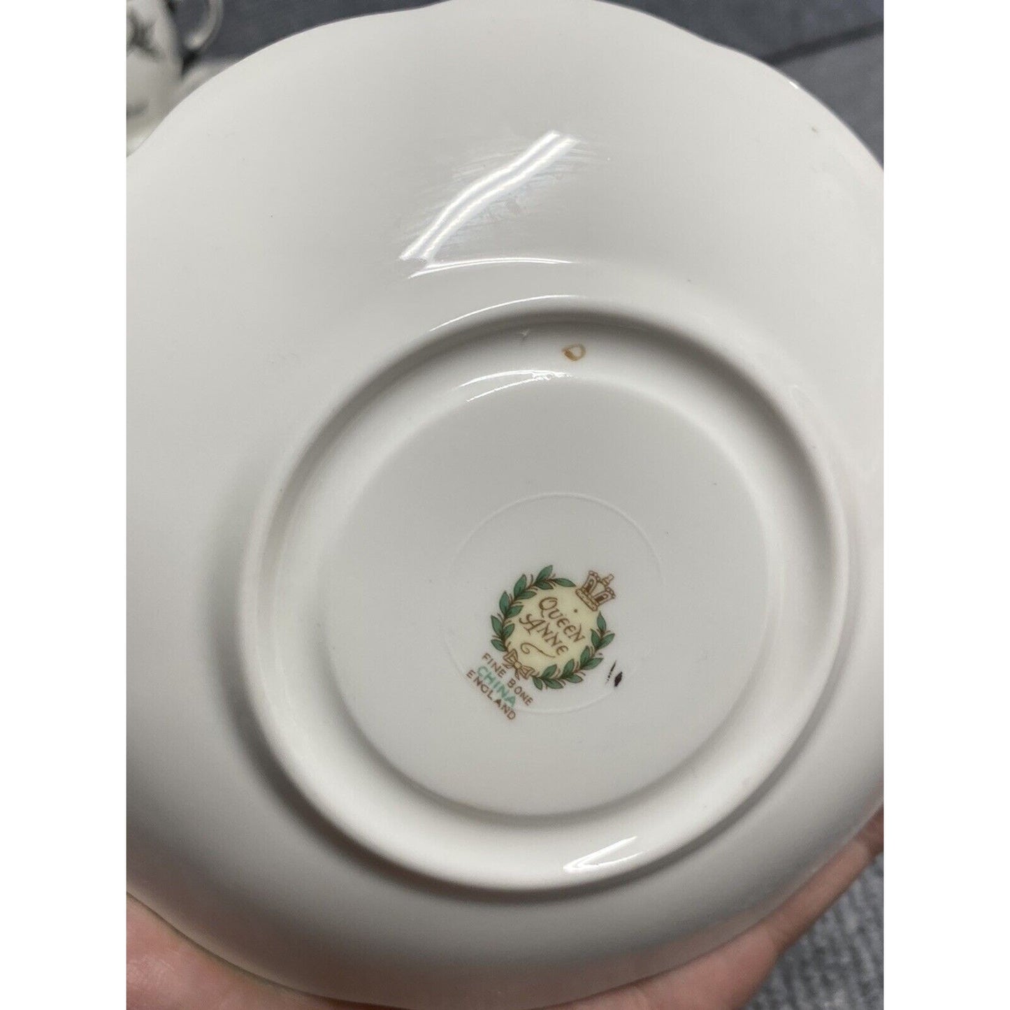 Queen Anne Teacup and Saucer with Hand-Enameled Blue Flowers