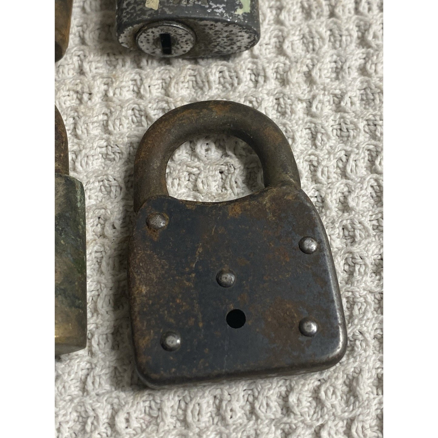 (4) Antique Locks 6 Lever, Yale, Fraim, Corbin Padlocks No Keys