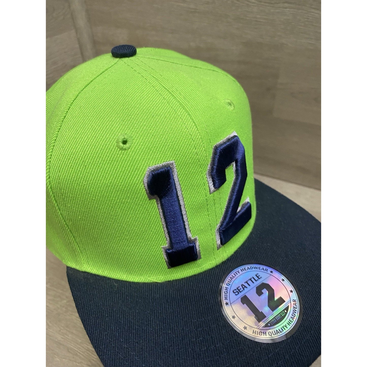 Neon Green Navy Blue 12 Player Flat Bill Snapback Hat Cap Seattle Fan 2Tone