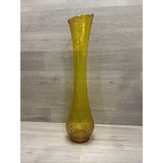 HTF Fenton? Unmarked Colonial Amber Stretch Vase Unique Style Hobnail Base 20.5”