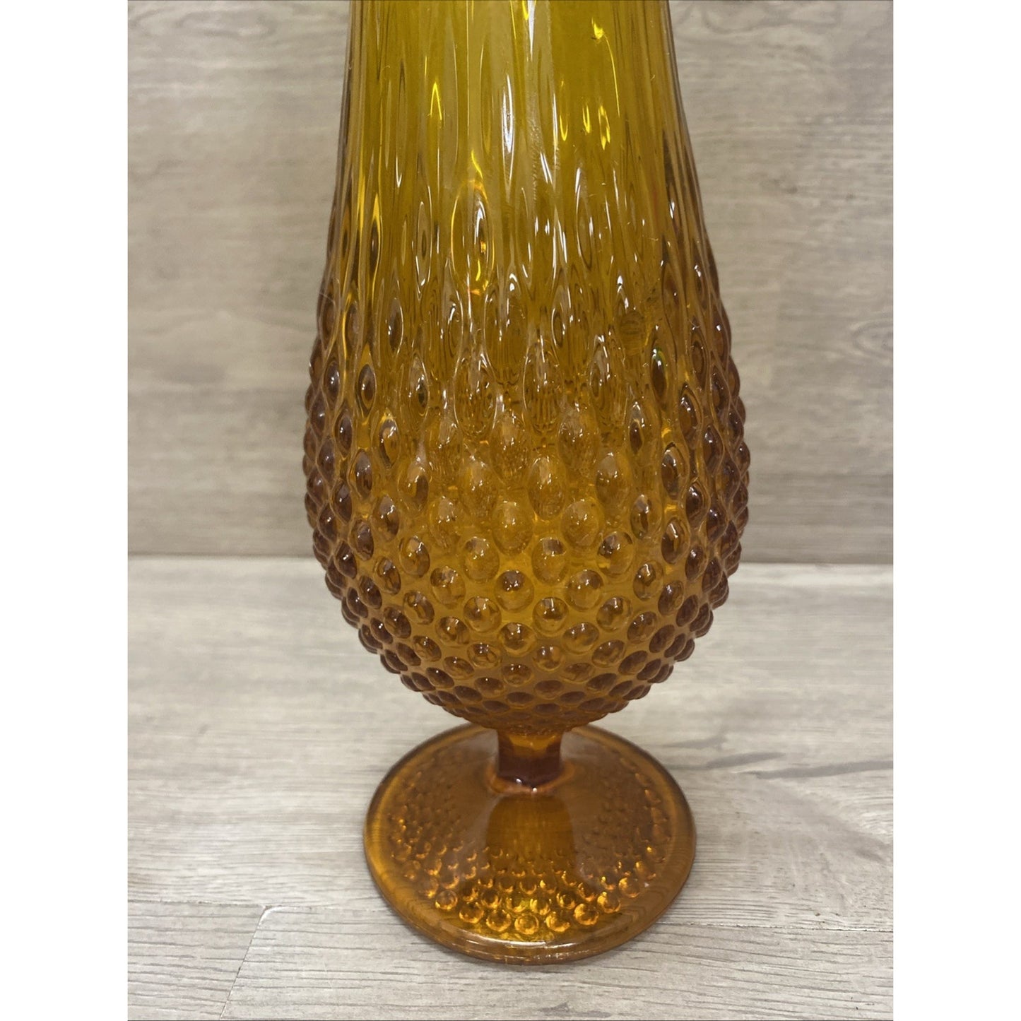 Fenton Unmarked Glass Hobnail Amber Swung Vase 16” Footed
