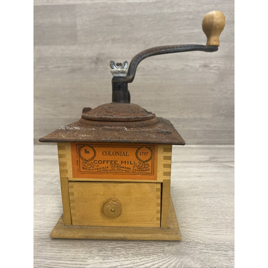 VINTAGE COLONIAL NO 1707 COFFEE MILL GRINDER WRIGHTSVILLE HARDWARE COMPANY
