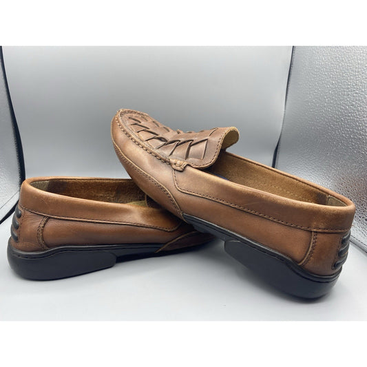 St John's Bay Men's 11M Woven Brown Leather Loafer Shoes