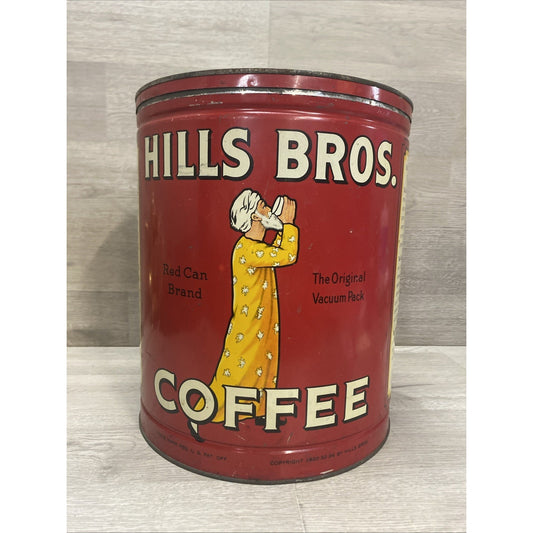 Rare Hills Bros Coffee Tin 20lb W/ Lid 1922-32-36 Coffee Advertising Very HTF