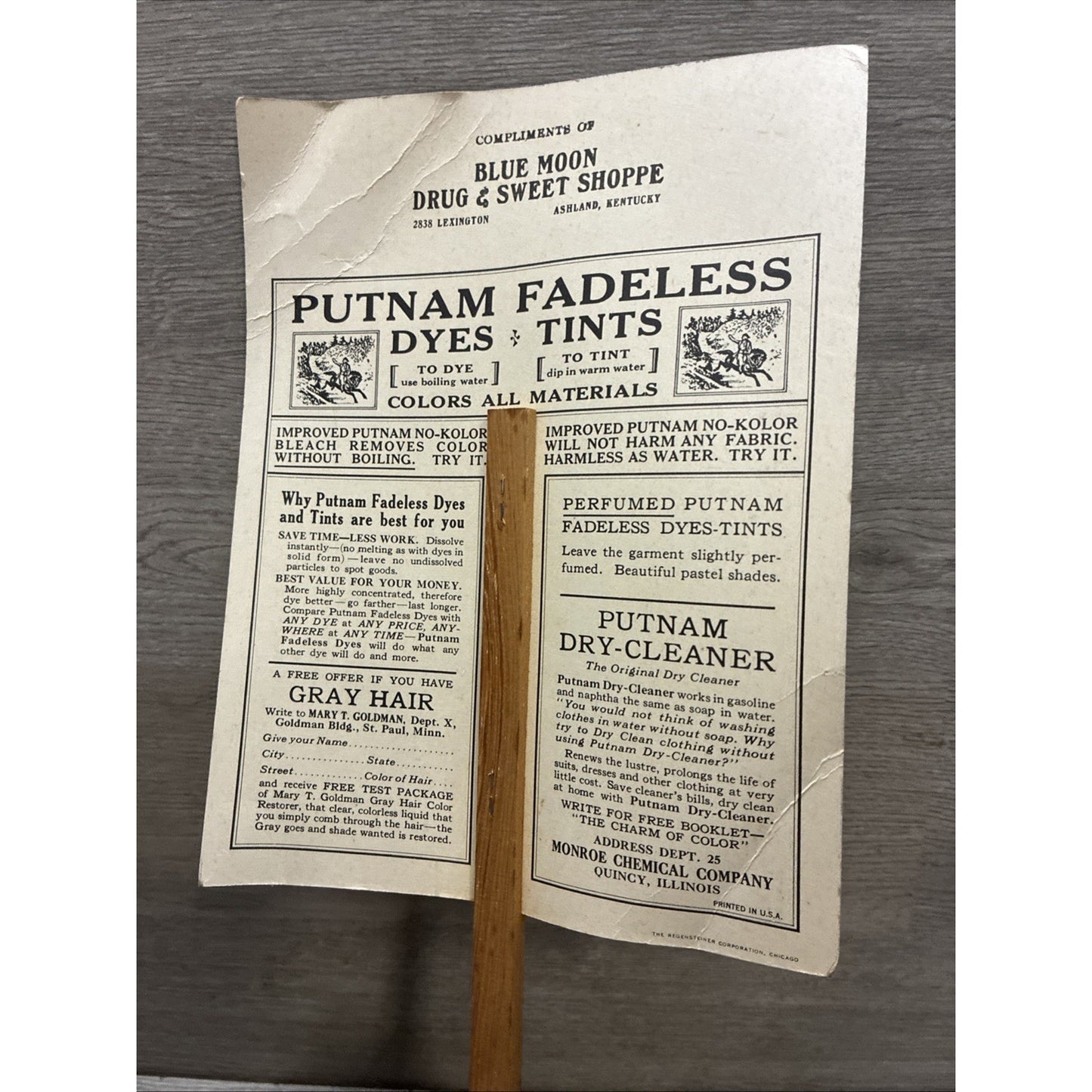 Rare Vintage Putnam Dyes Advertising Fan Art Nouveau Garden Fairies