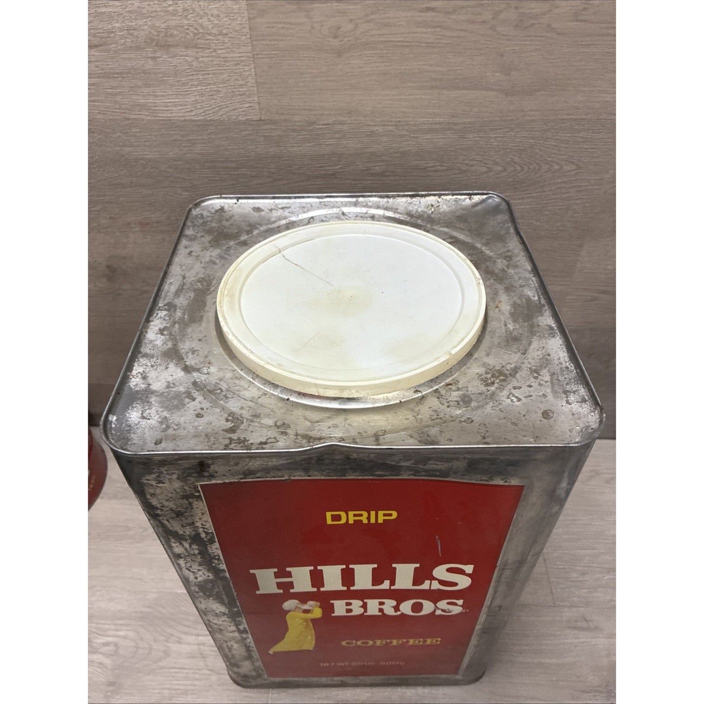 Vintage Coffee Tin HILLS BROS 20 Pounds Large With Lid 14" x 9" x 9"