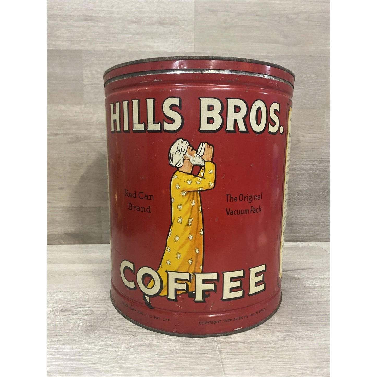 Rare Hills Bros Coffee Tin 20lb W/ Lid 1922-32-36 Coffee Advertising Very HTF