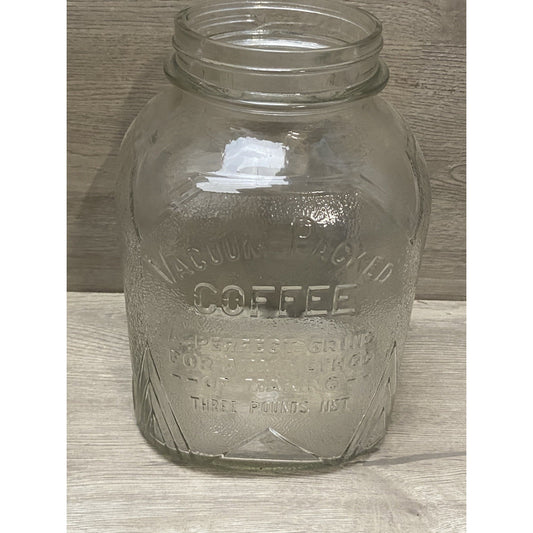 Vintage 1930 Rare Glass Jar Coffee Owens Illinois Glass Co Clear Square 3 Pound