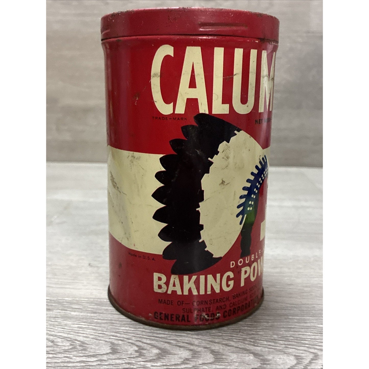 Calumet Baking Powder Tin (1 LB 9OZ ) w/Red Lid VINTAGE 1950’s General Foods