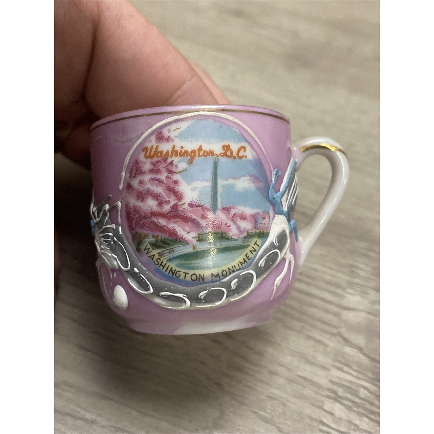 Vintage Dragon Ware Moriage Teacup Tea Cup & Saucer Souvenir WASHINGTON DC