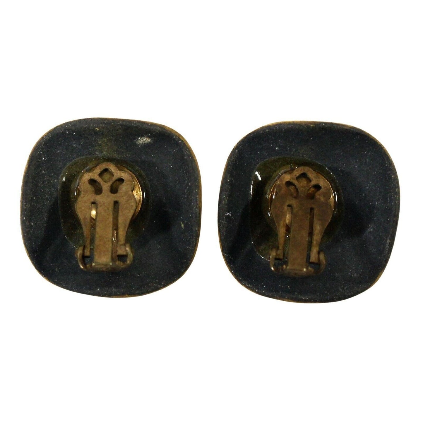 Vintage MCM Milvern Hand Painted Black Enamel Atomic Clip Earrings Square