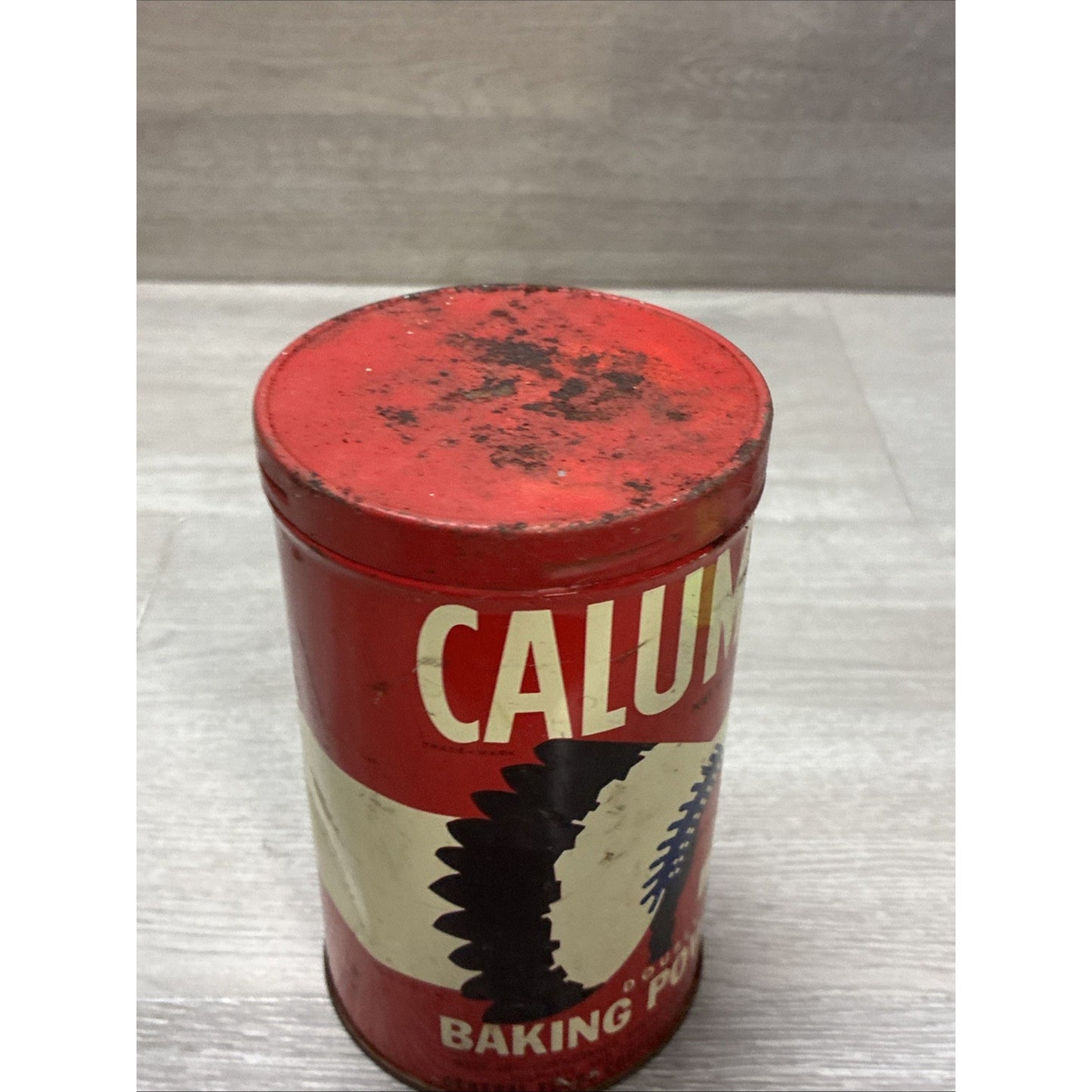 Calumet Baking Powder Tin (1 LB 9OZ ) w/Red Lid VINTAGE 1950’s General Foods