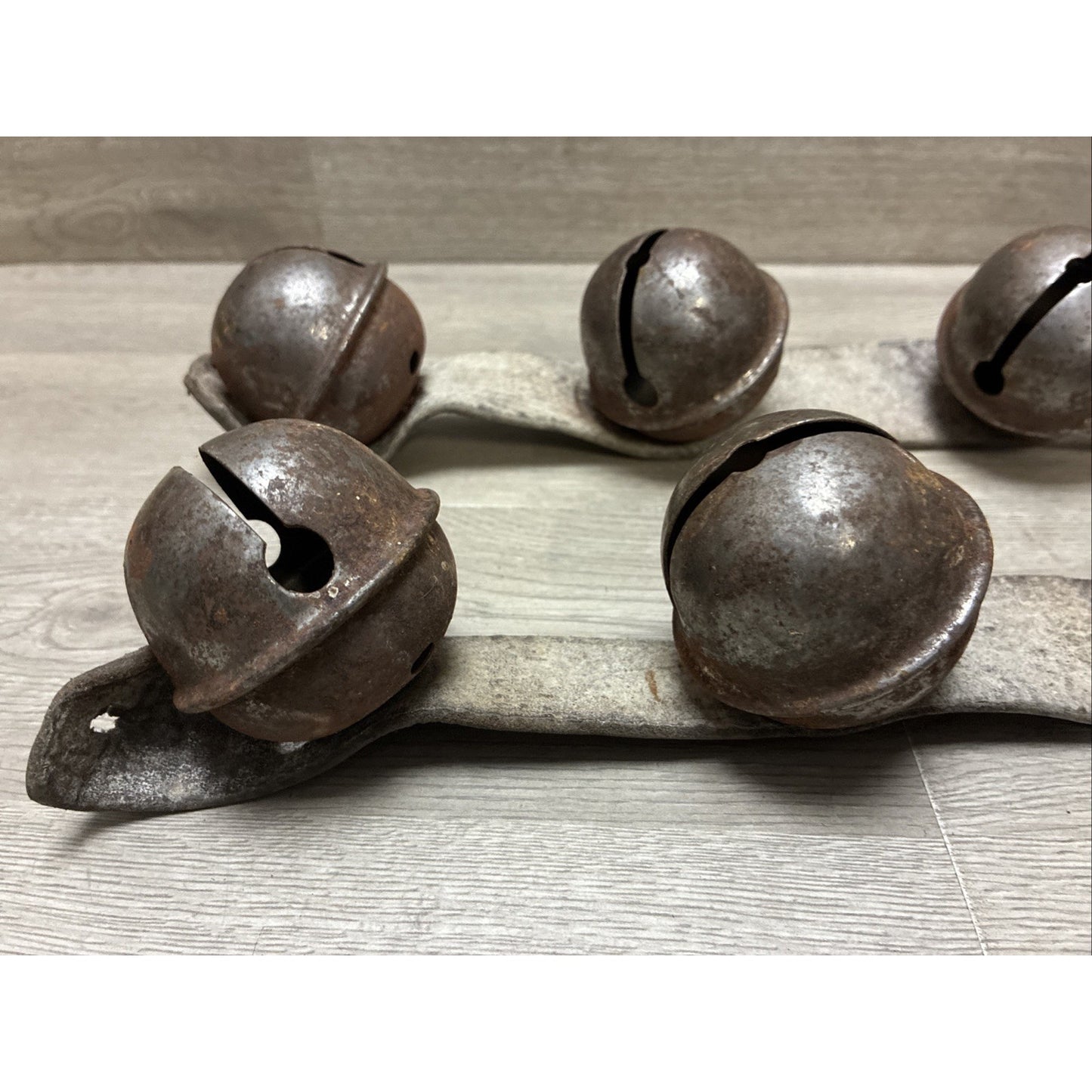 (8) Antique Sleigh Bells Horse Harness Leather Rustic Christmas 2 Straps 2-2.5”