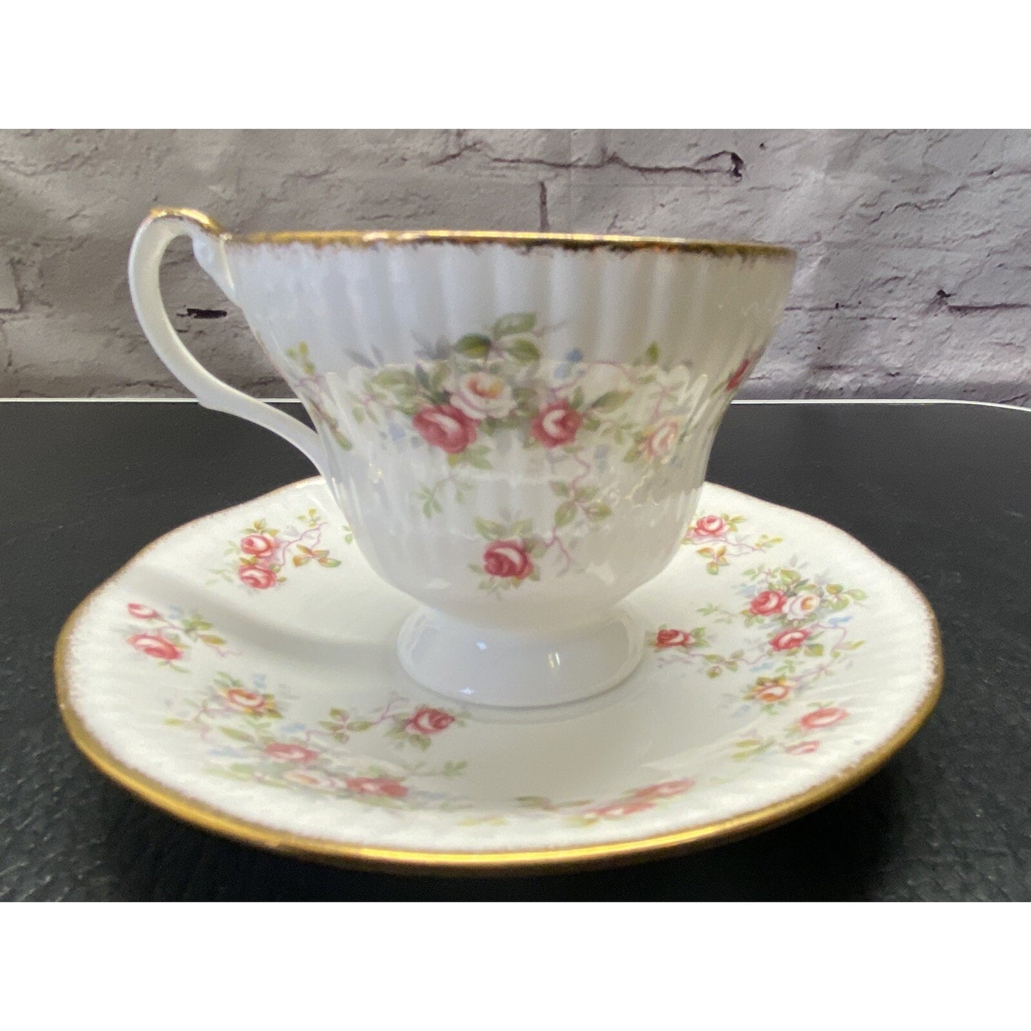 Vintage Royal Minister Floral Bone China Teacup And Saucer