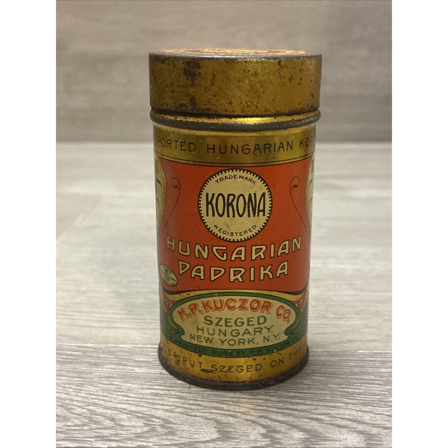 Vintage Korona Paprika Tin Szeged Hungary New York NY Collectable Advertising