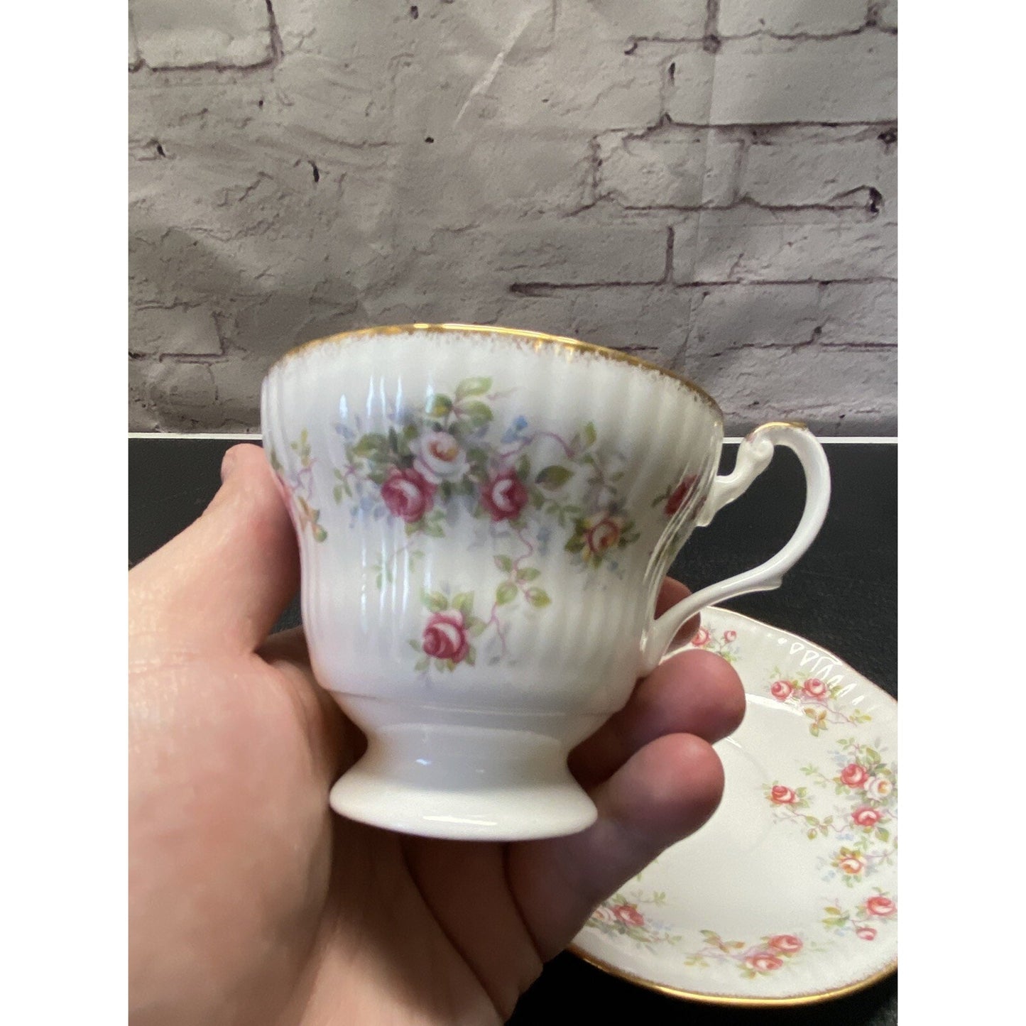 Vintage Royal Minister Floral Bone China Teacup And Saucer