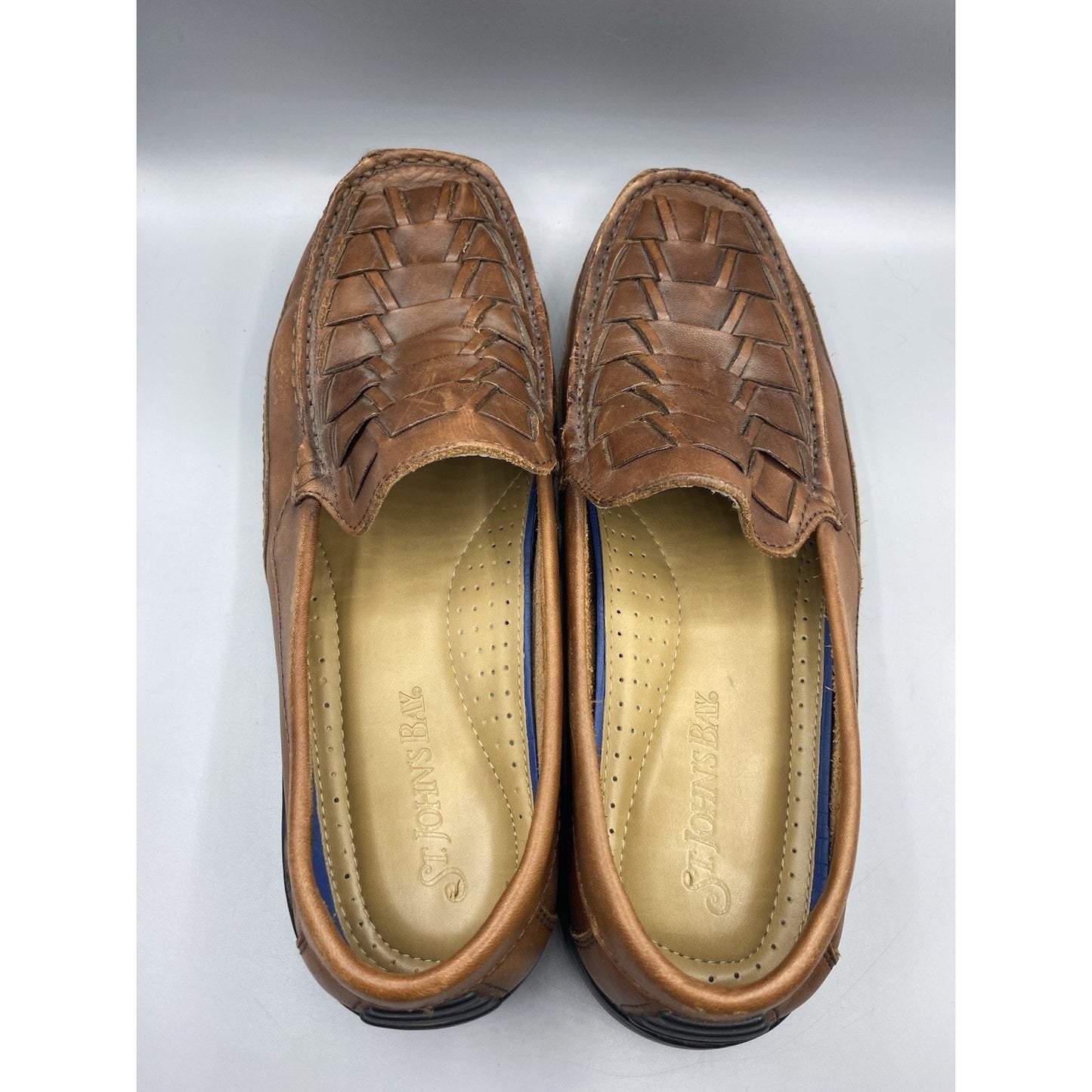 St John's Bay Men's 11M Woven Brown Leather Loafer Shoes