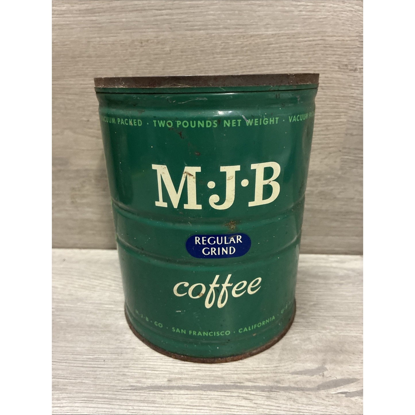 Vintage 2 LB MJB Regular Grind Coffee Tin Can Display Prop Movie