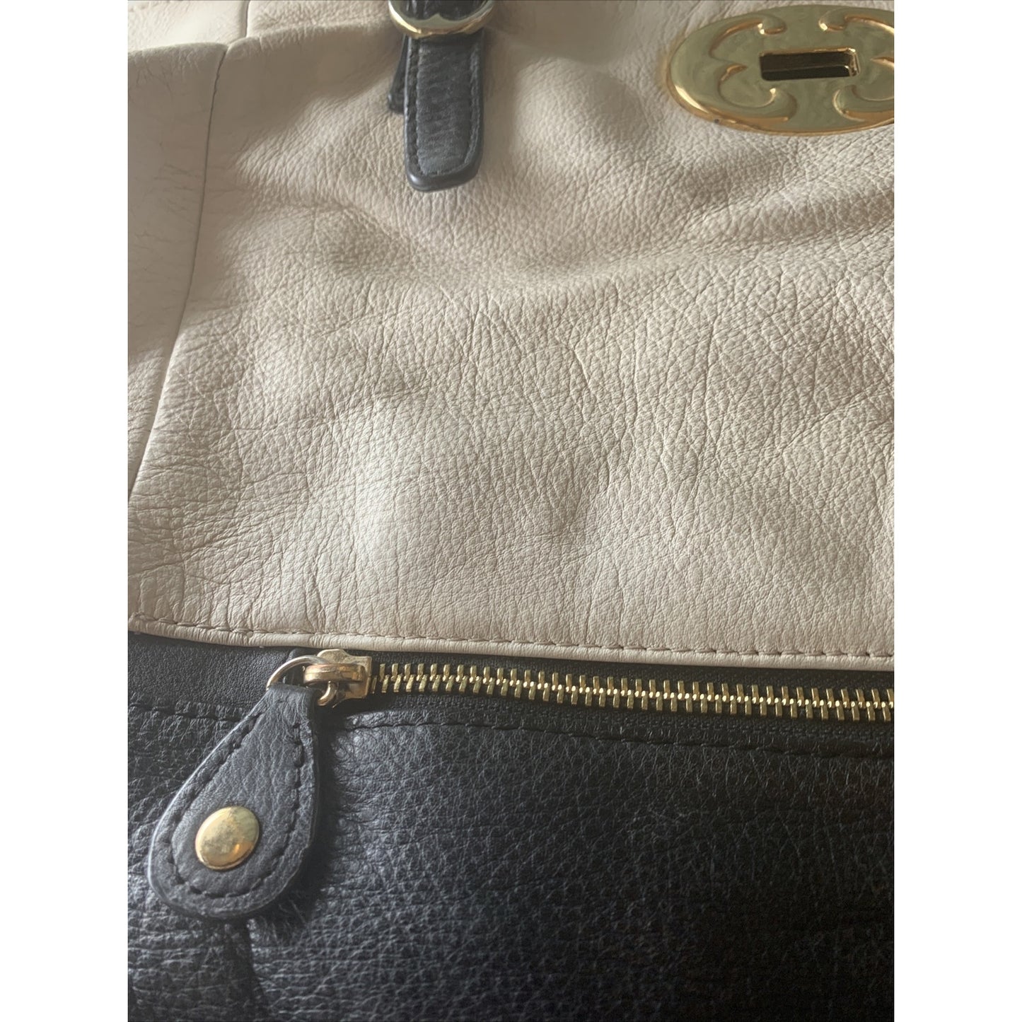 EMMA FOX Black White Leather Shoulder Cute Hobo Bag LARGE Handbag Purse PreOwned