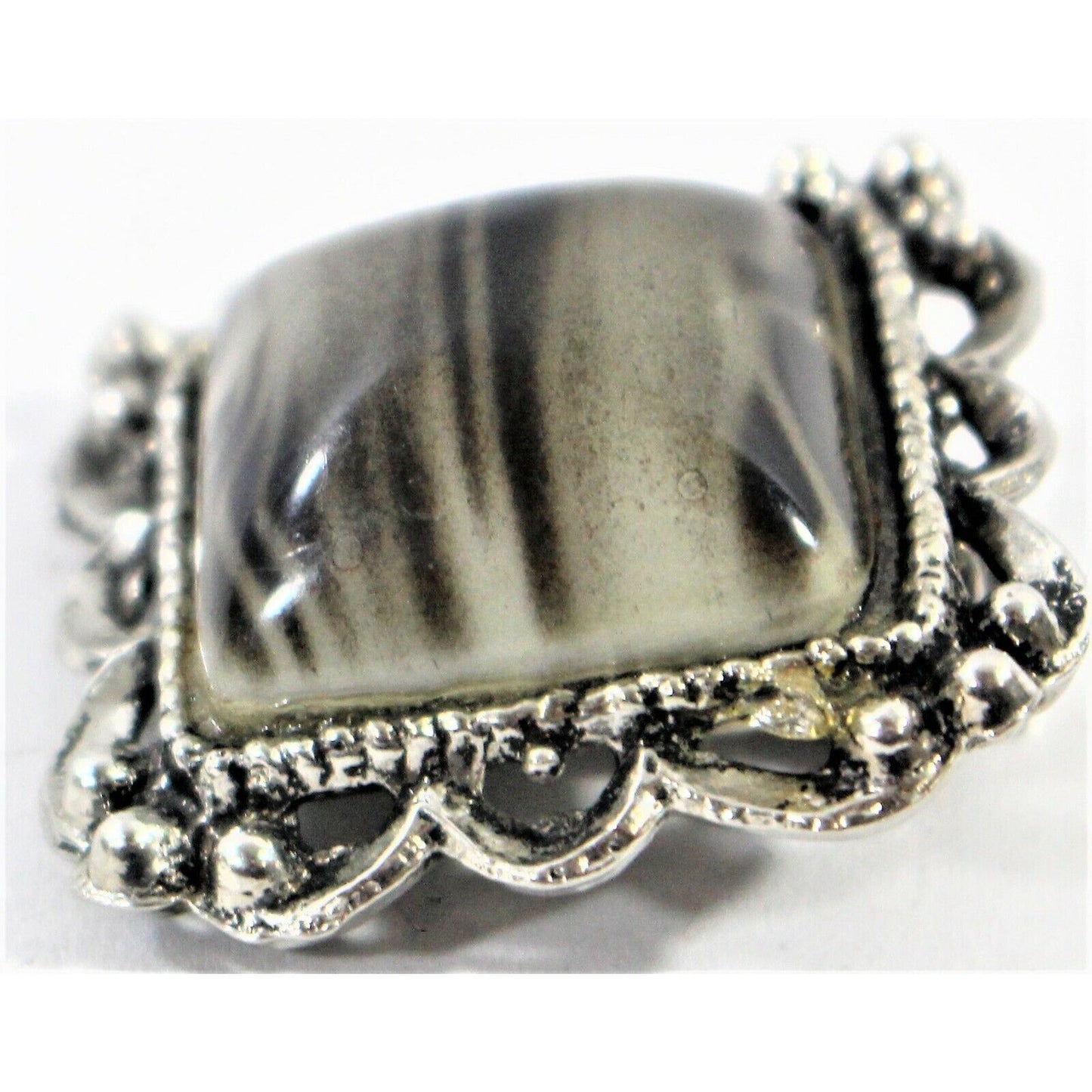 Vintage Clip-On Earrings Silver Tone & Grey Square Retro Statement 1.25" x 1.25"