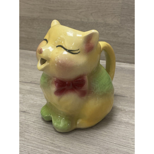VTG Shawnee Puss N Boots Pitcher Cat Art Pottery Creamer Yellow MCM